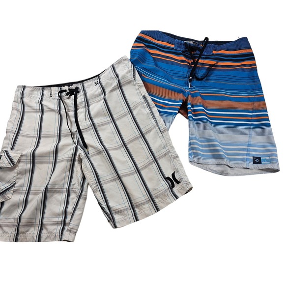 Lot of 2 men 32 / 34 board shorts rip curl Hurley swim trunks READ ^ - Picture 1 of 8